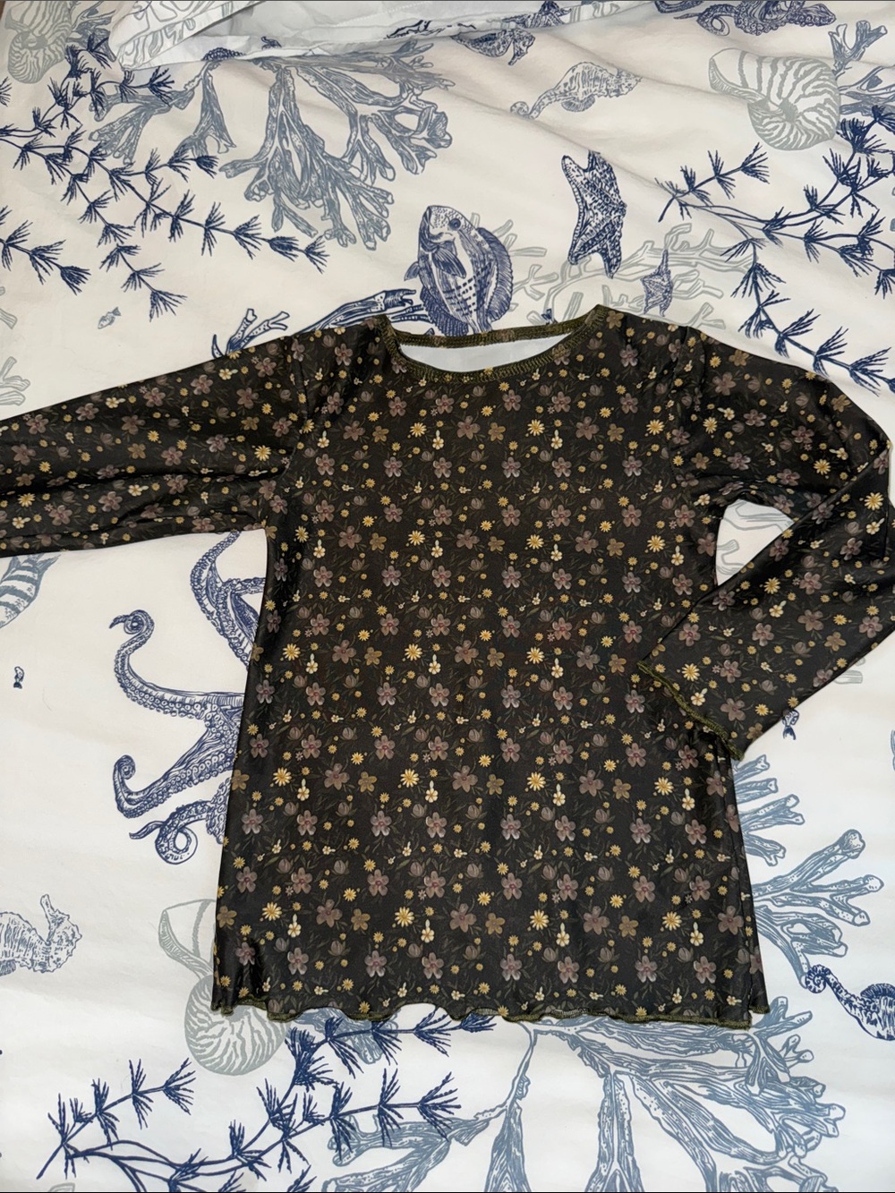 Yogababy Girls’ Floral Lettuce Edge Long Sleeve T-shirt